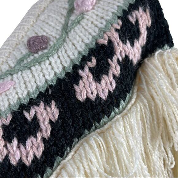VTG Maggie Lawrence Fringed Knit Cardigan Women’s 80s Floral Pattern Size 18/20 - Picture 11 of 15